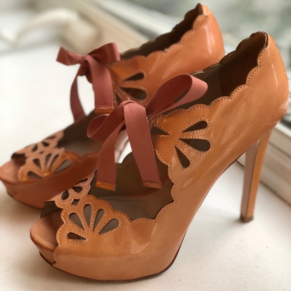 Joan & David platform pumps with tie up ribbon